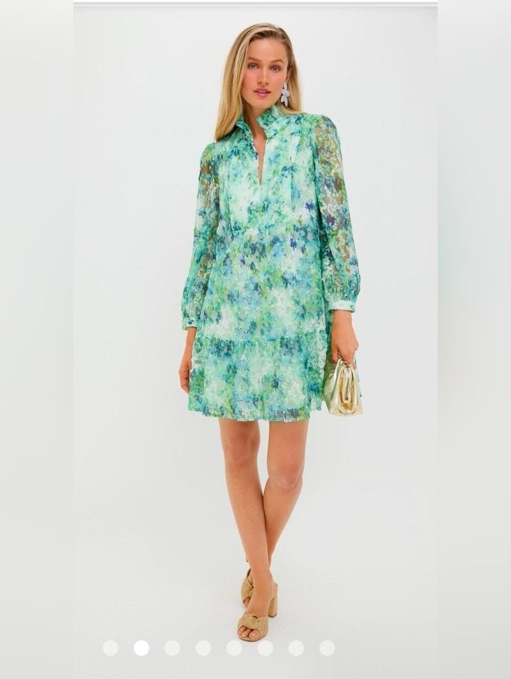 Tuckernuck Waterlillies Organza Dress Aqua Green Floral Tiered Mini Dress